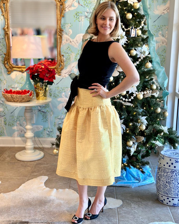 Taffeta Yoke Skirt in Saffron Gator Print
