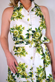 Taffeta Sleeveless Huntington in Green and White Camellias