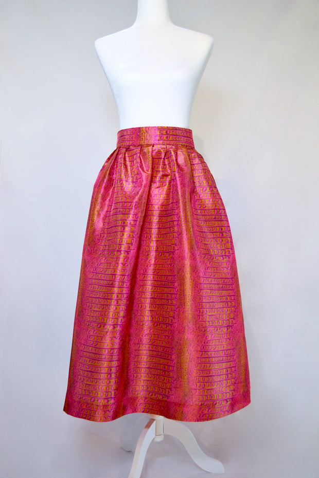 Taffeta Tea Length Skirt in Fuchsia Gator