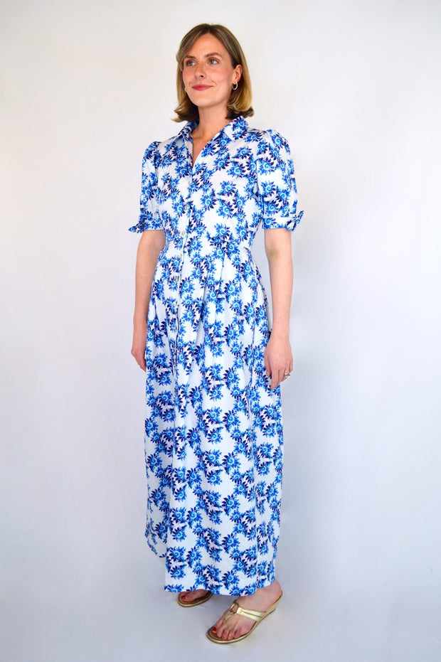 Beaufort Maxi Dress in Blue Camellia Print