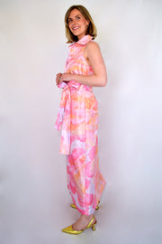 Huntington in Abstract Pink Peony- Sleeveless or With Sleeves