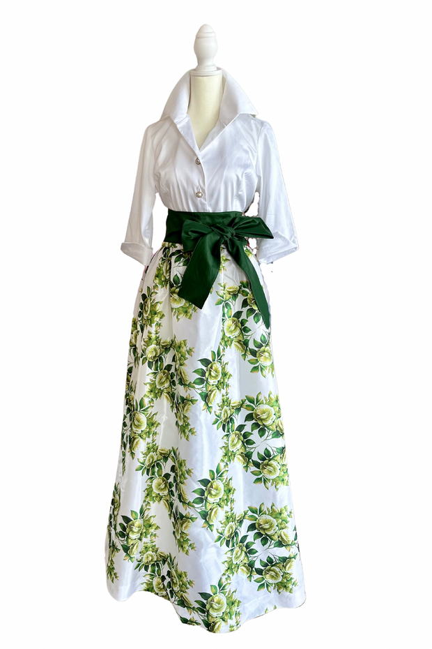 Taffeta Ball Skirt in Green Camellia