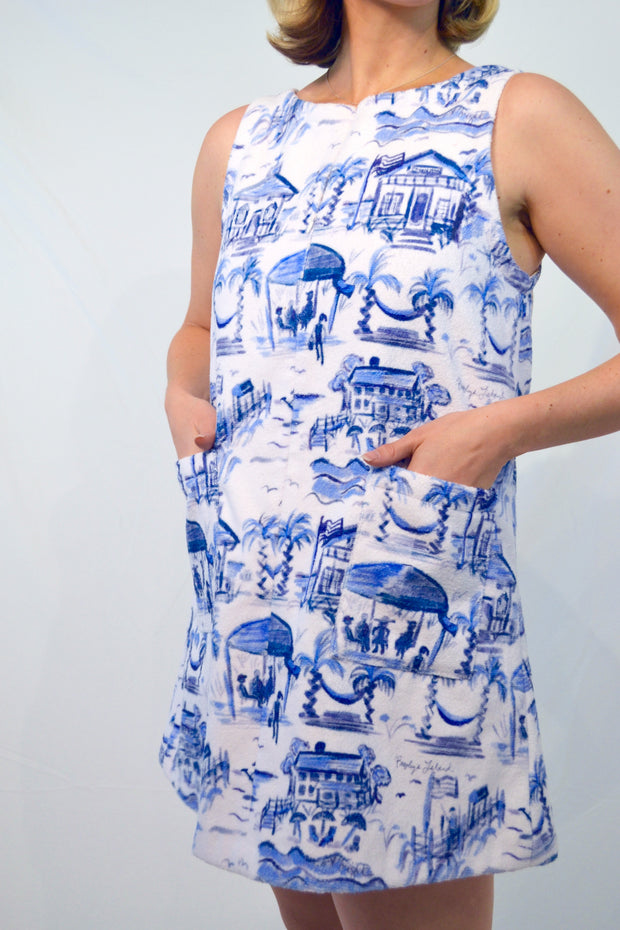 Towel Dress in Blue and White Toile