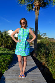 Towel Dress in Green and Blue Toile