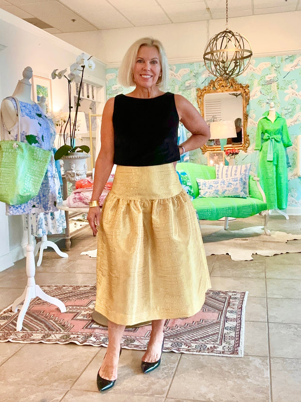 Taffeta Yoke Skirt in Saffron Gator Print