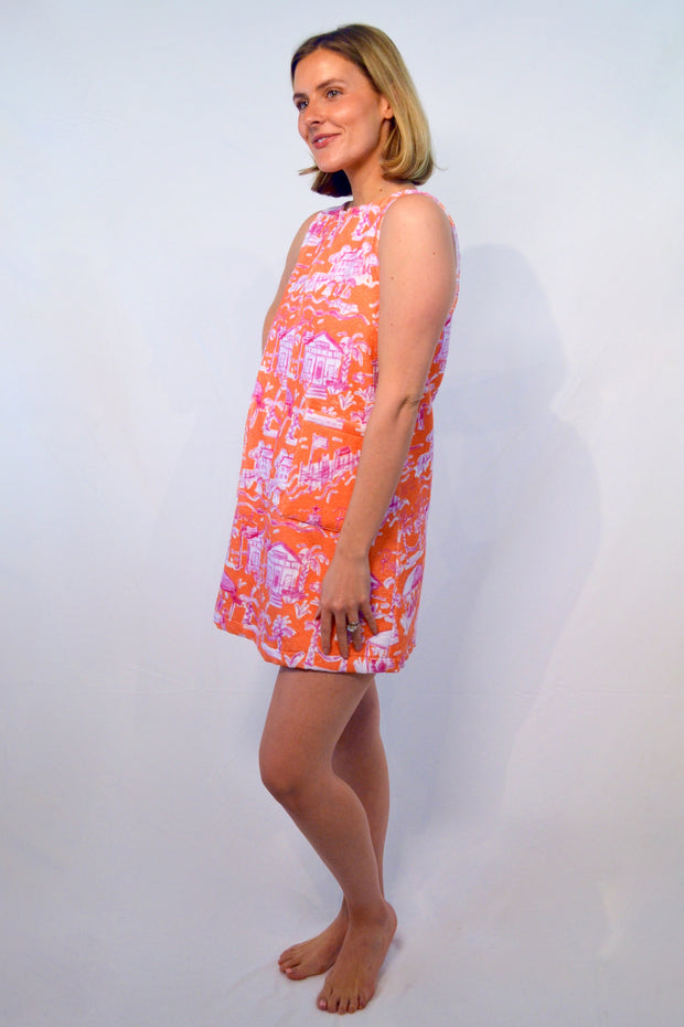 Towel Dress in Pink and Orange Toile