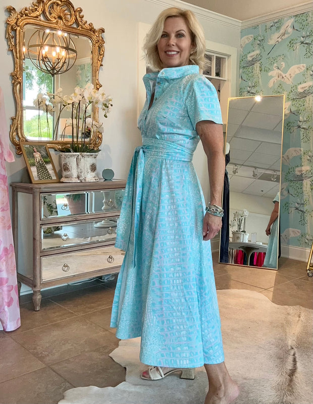 Charleston Dress in Aqua Gator