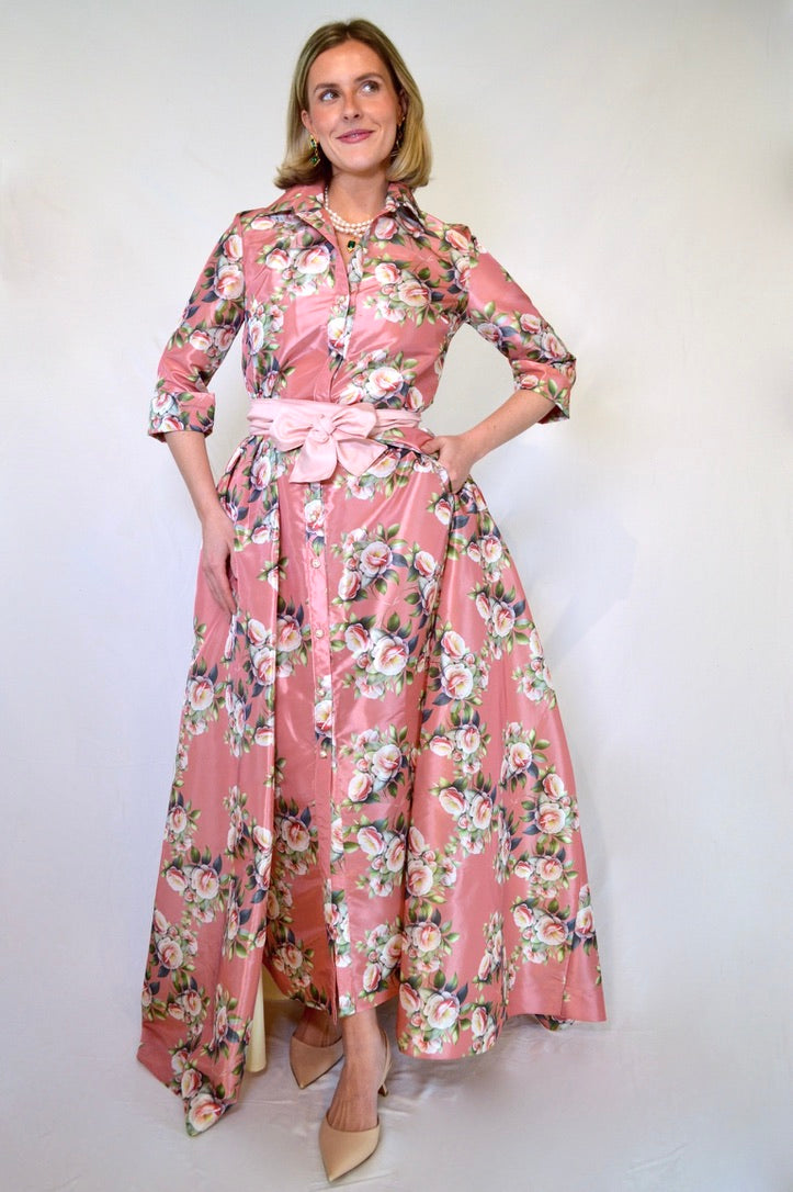 Taffeta Overskirt in Bordeaux and Teal Mums