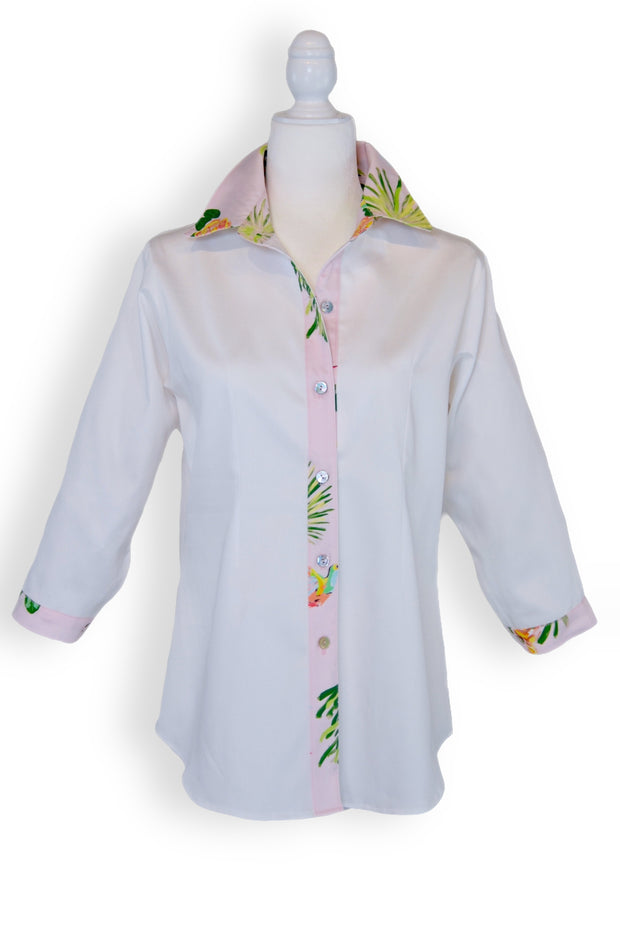 Arcadia Shirt in White and Pink Tropical