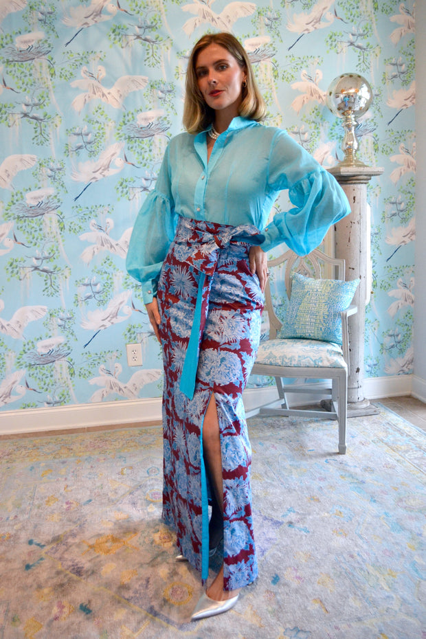 Carolina Panel Skirt in Teal Mums