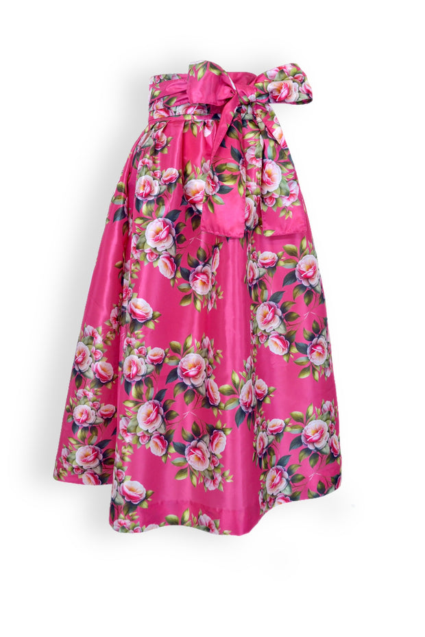 Taffeta Tea Length Skirt in Pink Camellias