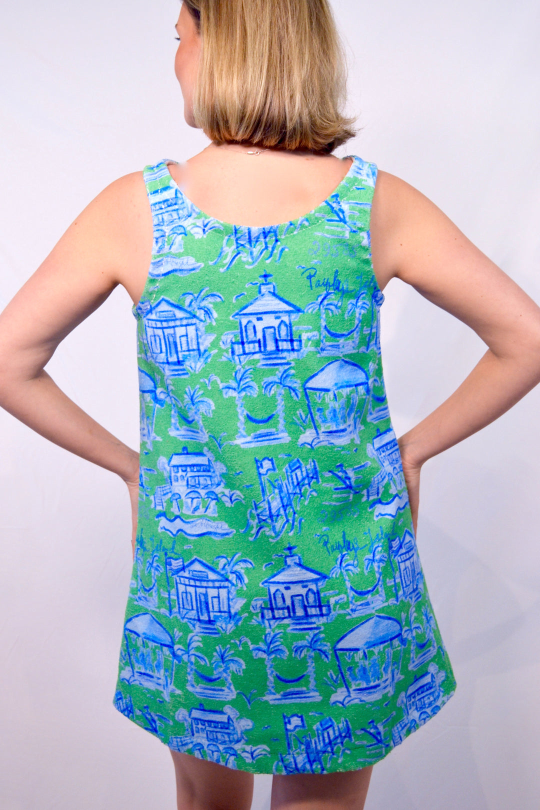 Towel Dress in Green and Blue Toile – Susan Albright