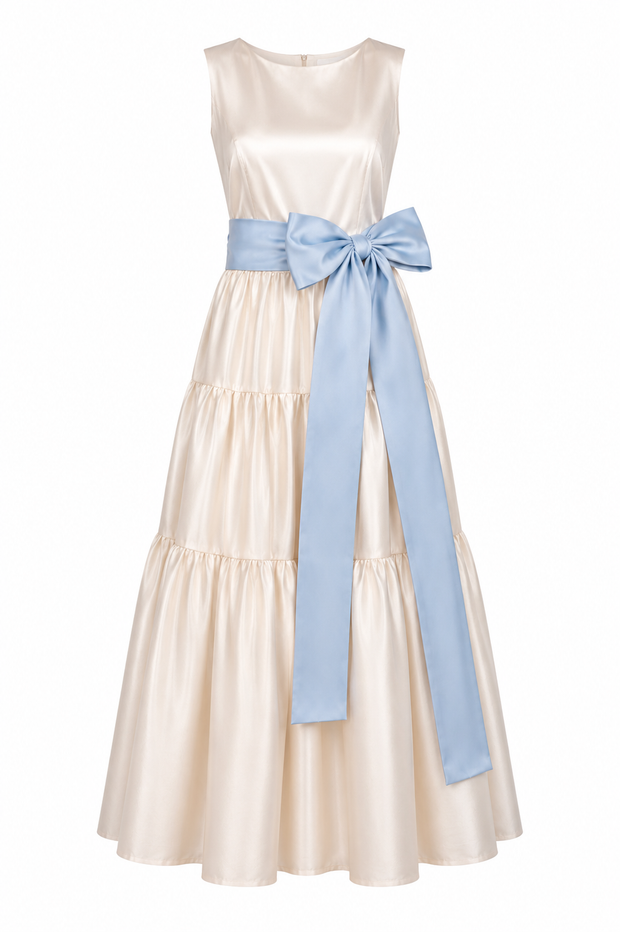 white dress with blue satin sash Flower Girl Dress Pippas Middleton Wedding Dress Style. Royal Wedding Girl Dresses. White Silk and Light Blue Raw Silk Sash. Big Bow