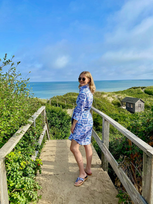 Waverly Shirt Dress in Blue and White Pawleys Toile Waverly Shirt Dress in Blue and White Pawleys Toile