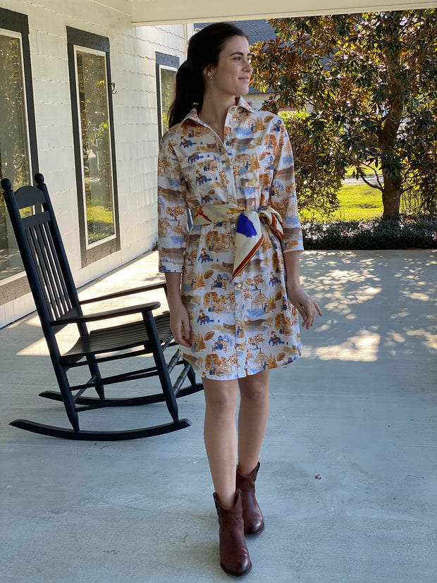 Waverly Shirt Dress in Mountain Toile