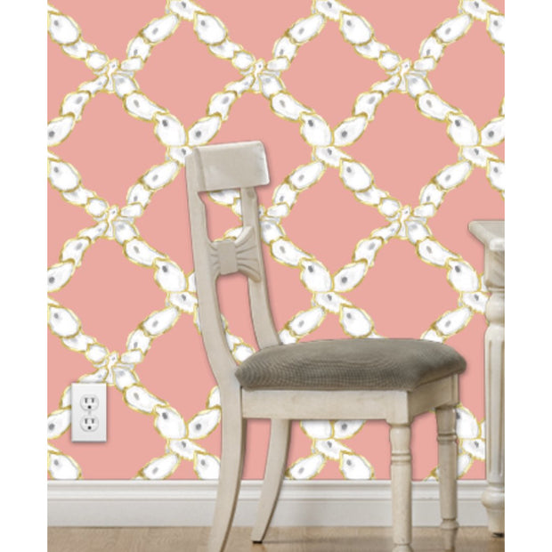 Oyster Lattice Wallpaper in Aqua, Deep Coral, or Pink Coral