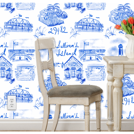 Sullivan's Island Toile Peel and Stick Wallpaper- Blue and White