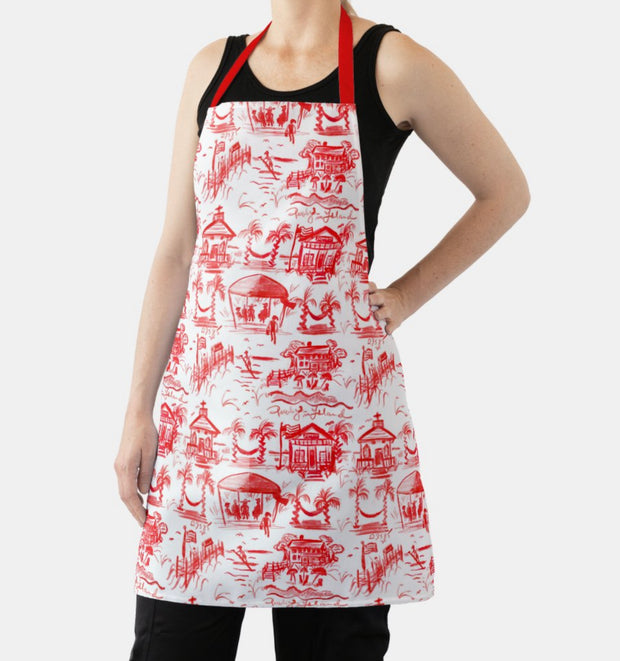Pawleys Red and White Toile Apron