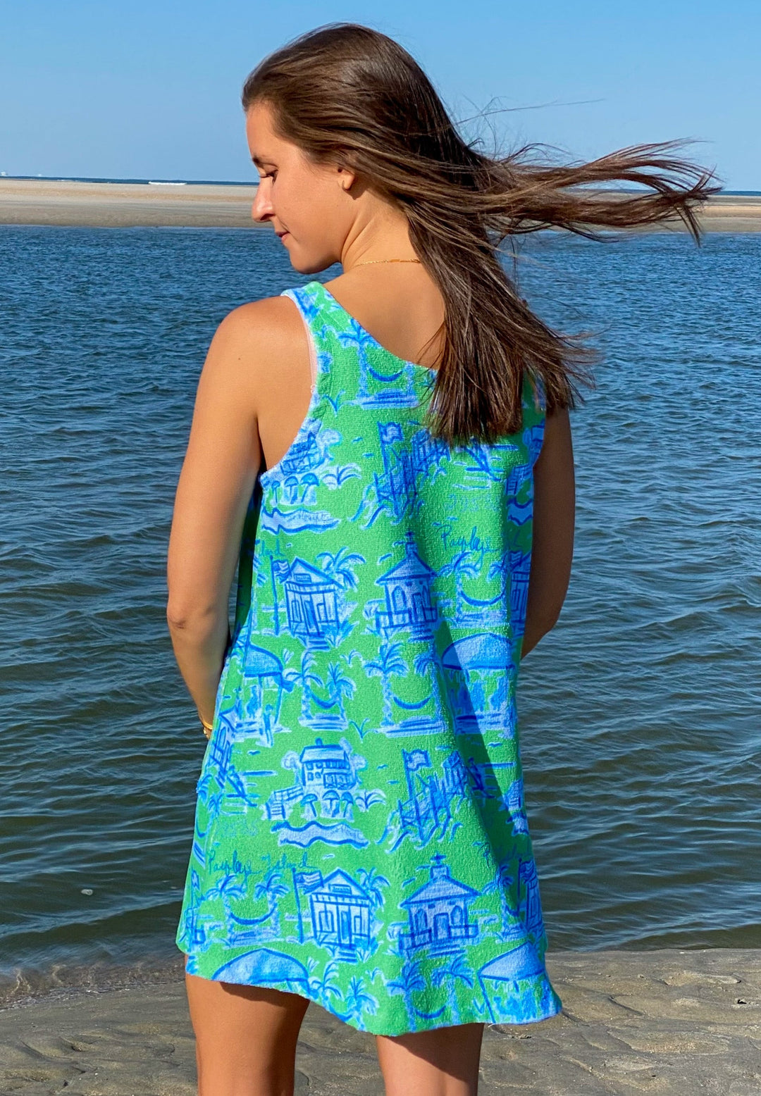 Towel Dress in Green and Blue Toile Susan Albright Towel Dress in Green and Blue Toile Susan Albright