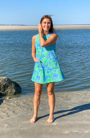 Towel Dress in Green and Blue Toile