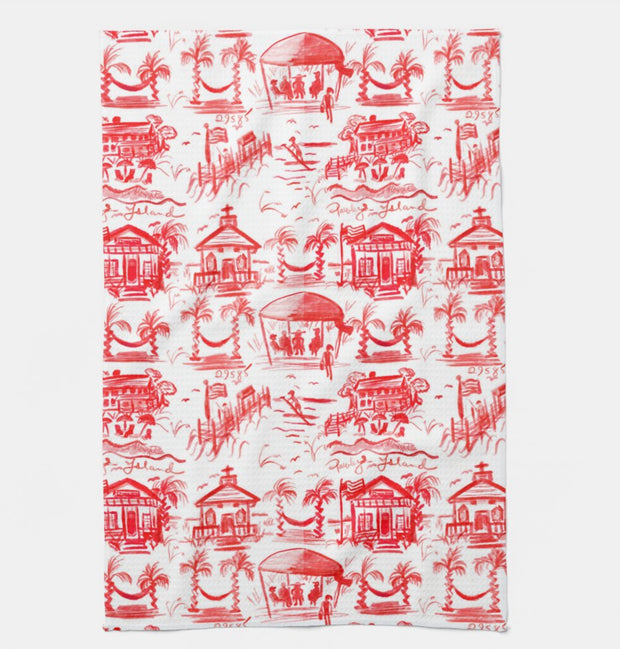 Red Pawleys Toile Dish Towel