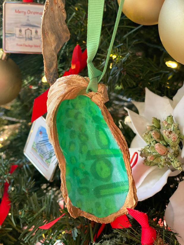 Oyster Shell Ornament with Gator Print