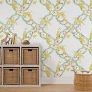 Oyster Lattice and Coastal Birds Peel and Stick Wallpaper in Navy or White