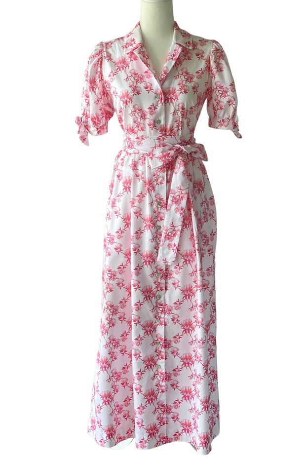 Beaufort Maxi Dress in Strawberry and Orange or Blue and White Peony Lattice Print
