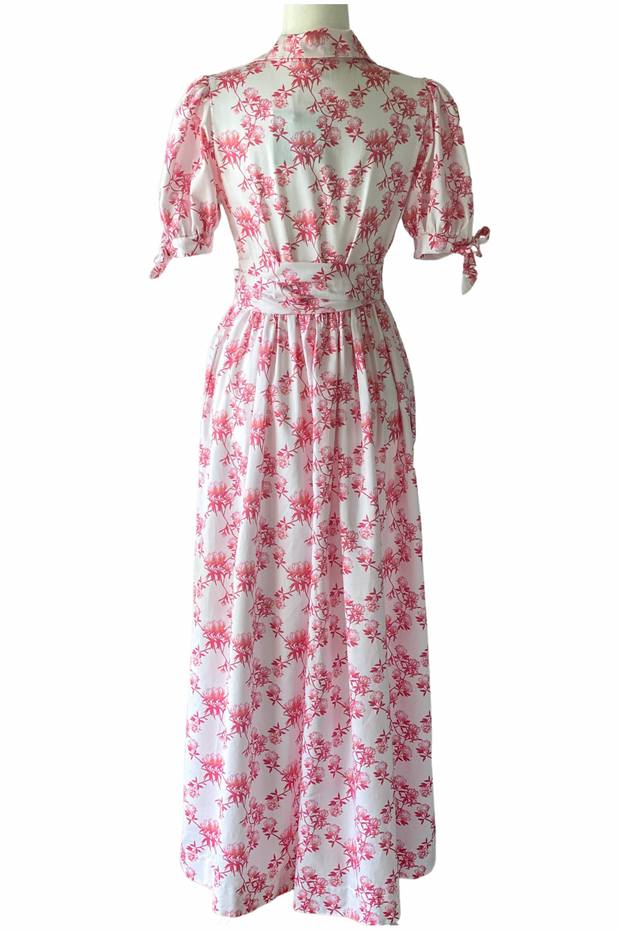 Beaufort Maxi Dress in Strawberry and Orange or Blue and White Peony Lattice Print