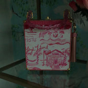 Cigar Box Clutch in pink toile and pink gator