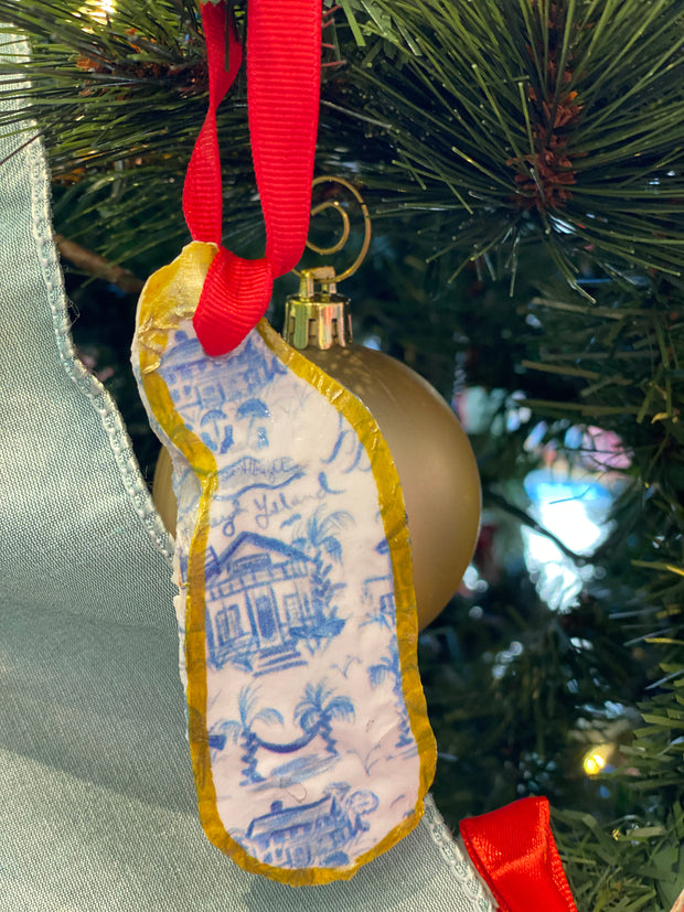Pawleys Toile Oyster Shell Ornament